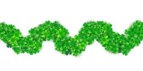 Patricks Day seamless zigzag wave border background with four green clover heap Stock Illustration