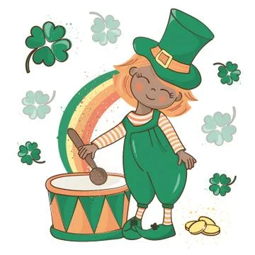 PATRICK'S DRUM Saint Patrick's Day Vector Illustration Set Stock Illustration