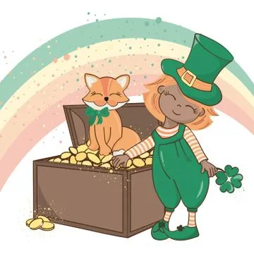 PATRICK'S FOX Saint Patrick's Day Vector Illustration Set Illustrazione stock