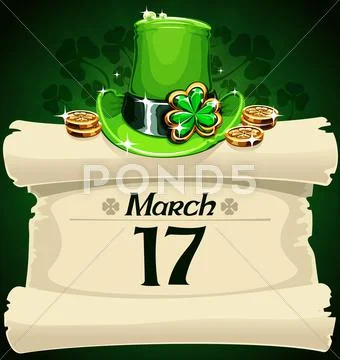 Patrick's hat with coins and clover Stock Illustration
