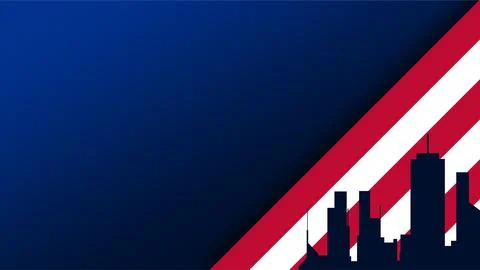 Patriot Day background with American flag stripes and New York City skyline.. Stock Illustration