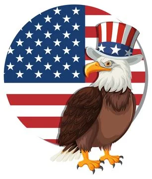 Patriotic Eagle with American Flag Background Stock Illustration