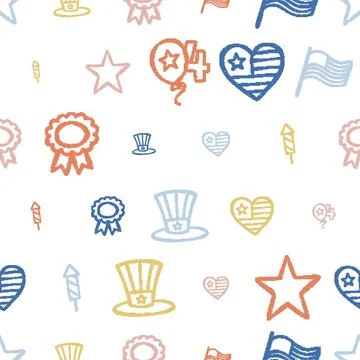 Patriotic Holiday Elements Seamless Pattern. Vector seamless dithering pixe.. Stock Illustration