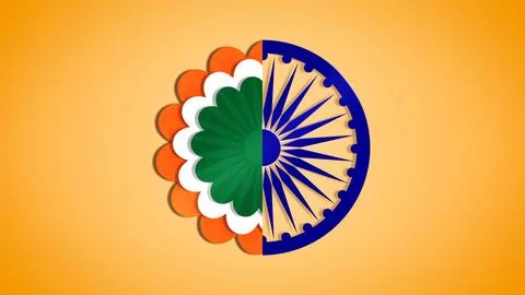 Patriotic India Theme Half Rosette Badge on Yellow Background Ilustración de archivo