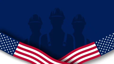 Patriotic Labor Day Background with US Flags and Construction Worker Silhou.. Stock Footage 341676346