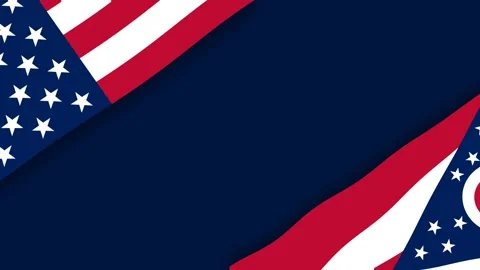 Patriotic Ohio State Flag and USA Flag on Dark Blue Background with Copy Spac Stock Footage 343501248