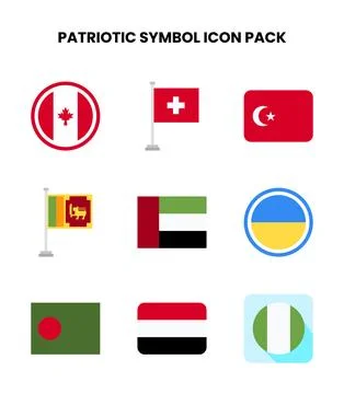 Patriotic Symbol Flat Vector Icons Pack Stock Illustration