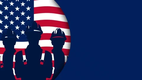 Patriotic US Labor Day Background with Construction Worker Silhouettes and .. Stock Footage 341677246