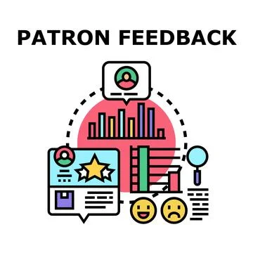 Patron feedback process analyzing customer satisfaction data Stock Illustration