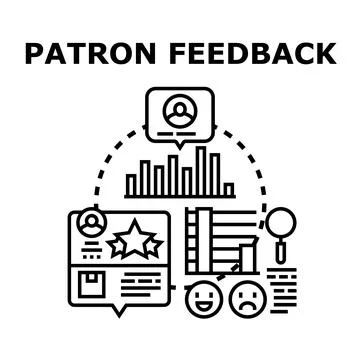 Patron feedback process analyzing customer satisfaction data Stock Illustration