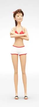 Patronizingly Smiling Jenny - 3D Character Stands with Arrogant Playful Smile Stock Illustration