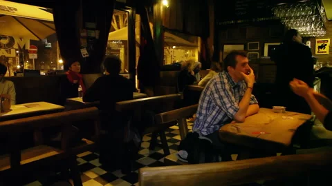 Patrons and Friends Socializing Inside Dimly Lit Beer Bar Night Shot 스톡 동영상 346822786