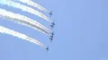 Patrulla Águila with CASA C 101 Aviojet airshow smoking aerobatic flying in sky 4k or 4k+ Resolution
