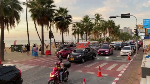 Pattaya Beach road panoramic view, Chonburi province near Bangkok, Thailand 4K Stock Footage 185355936