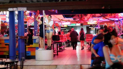 Pattaya Walking Street. Striptease bars and go-go dances. Thailand. Stock Footage 86623627
