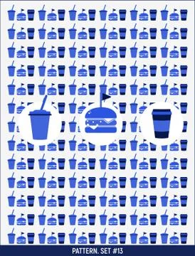 Pattern with 3 icons. Drinks and Burger Stock Illustration
