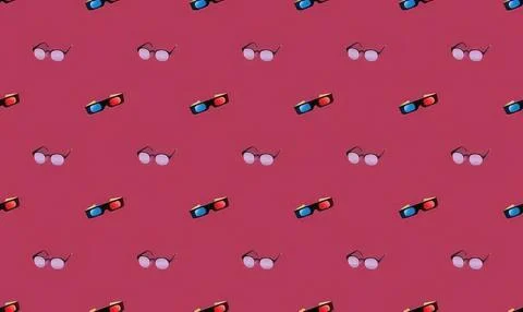 Pattern of 3d glasses and sunglasses on pink background Stock Illustration