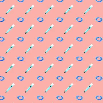 Pattern of 3d pens and plastic thread against pink background. Foto stock