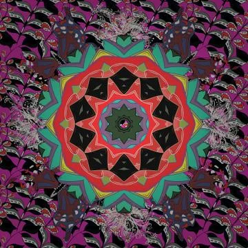 Pattern with abstract art flower. Mandala, tribal vintage sketch with a medallio Stock Illustration
