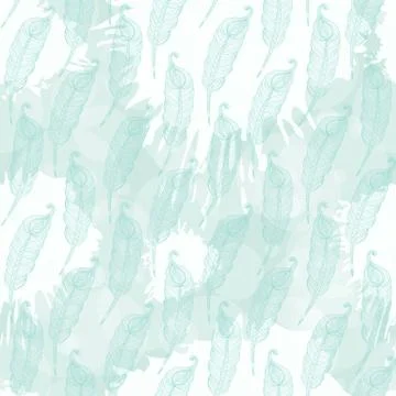 Pattern with abstract blue feathers Stock Illustration