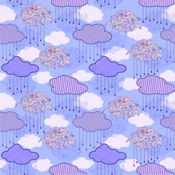 Pattern with abstract clouds and raindrops Stock Illustration