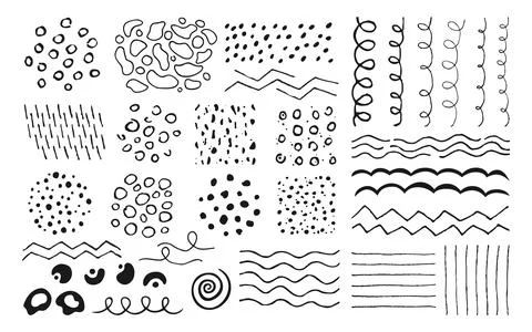 Pattern abstract doodle shape spot grunge black ink brush texture curves line Stock Illustration