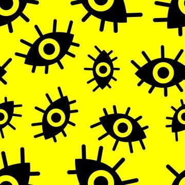 Pattern of abstract eyes on a yellow background. Stock Illustration