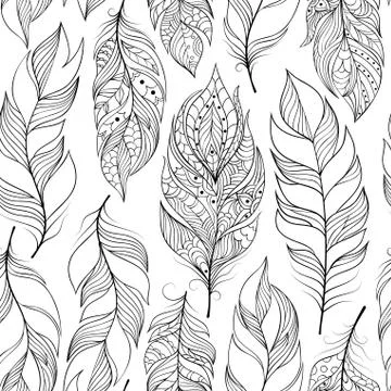 Pattern with abstract feathers Stock Illustration