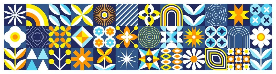 Pattern abstract. Flower and geometric decorative elements. Summer fashion Stock Illustration