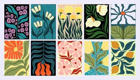 Pattern abstract flower. Shape art organic natural shapes, leaf line collection Stock Illustration