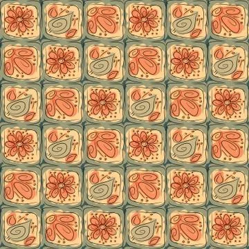 Pattern with abstract flowers and leaves Stock Illustration