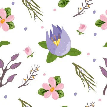 A pattern of abstract flowers and leaves. Vector illustration. Stock Illustration