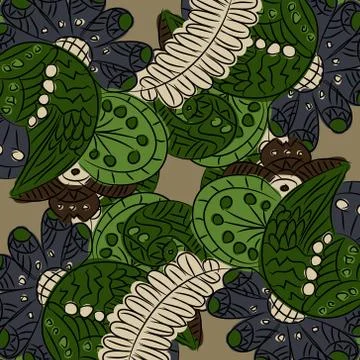 Pattern with abstract flowers and wings Stock Illustration