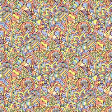 Pattern with abstract flowers,leaves and lines. Stock Illustration