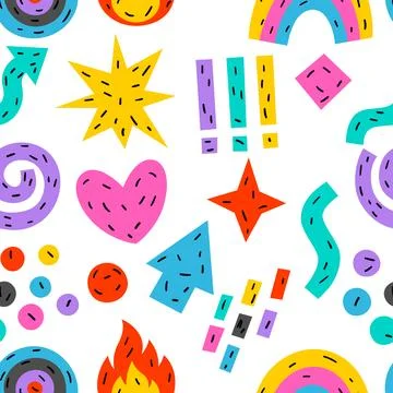 Pattern with abstract funny shapes. Cartoon cute trendy creative image. Illustrazione stock