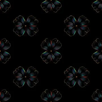 Pattern. Abstract geometric floral background. Simple black seamless backgrou Stock Illustration
