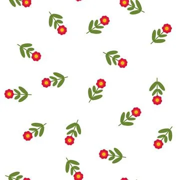 Pattern abstract geometric flower with red petals and green leaves 스톡 일러스트