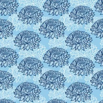 Pattern with abstract hand drawn chrysanthemums Stock Illustration