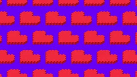 Pattern of abstract isometric pixel hearts. Stock Footage 150725808