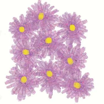 Pattern of abstract shapes and lines forming modern flowers. Colorful digital Stock Illustration