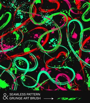 Pattern with abstract wavy lines, splatter paint 스톡 일러스트