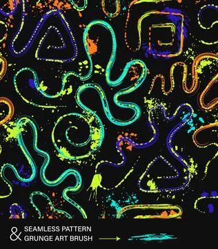 Pattern with abstract wavy lines, splatter paint Stock Illustration