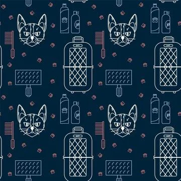 Pattern with Accessories for pets and cats. Doodle characters with cats Stock Illustration
