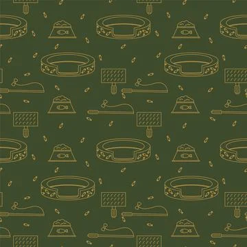 Pattern with accessories for pets. Background doodle linear characters cats Stock Illustration