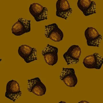 Pattern acorn nut brown sketch hand drawn 库存插图