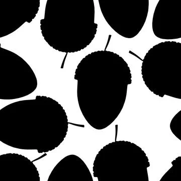 Pattern acorn vector illustration, silhouette drawing oak on beige background. Stock Illustration