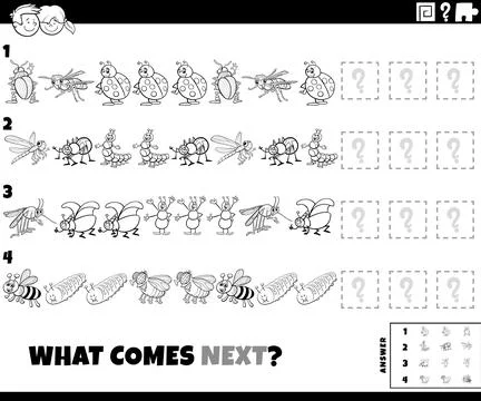 Pattern activity with cartoon insects characters coloring page Stockillustratie