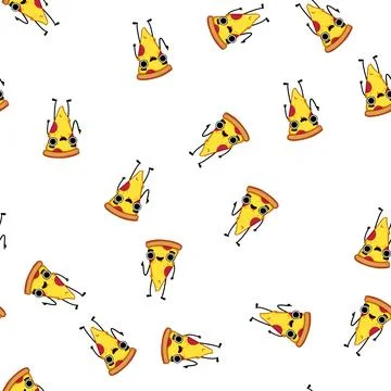 Pattern adorable pizza slice character cartoon vector Stock Illustration