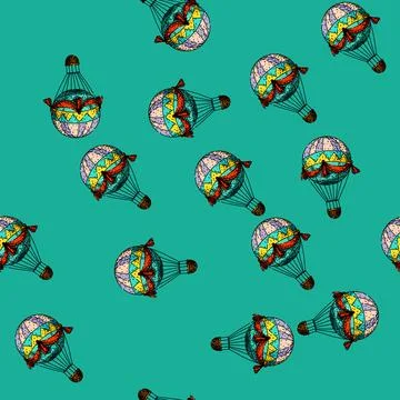 Pattern adventure hot air balloon sketch hand drawn Illustrazione stock