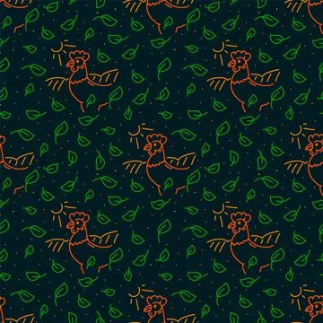 The pattern is agricultural with a bird. Background with a rooster on the farm Stock Illustration